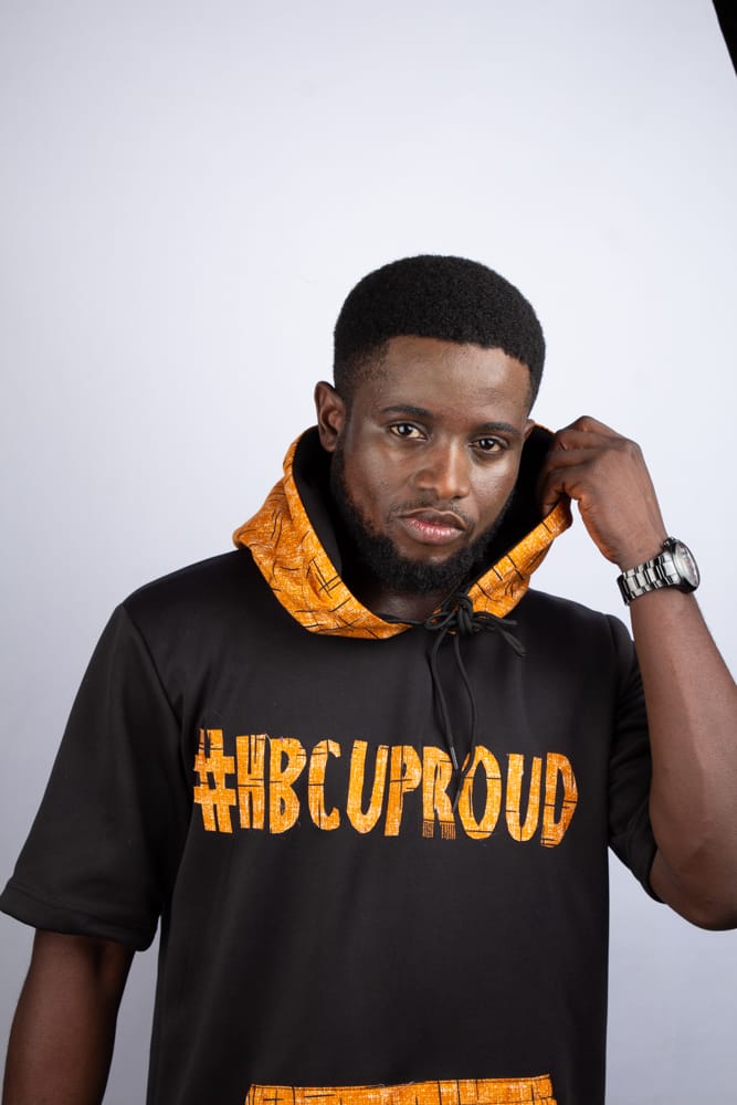 #HBCU Hooded Tshirts with Kangaroo Pockets Ankara Text Patchwork on Black