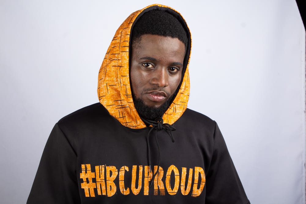 #HBCU Hooded Tshirts with Kangaroo Pockets Ankara Text Patchwork on Black