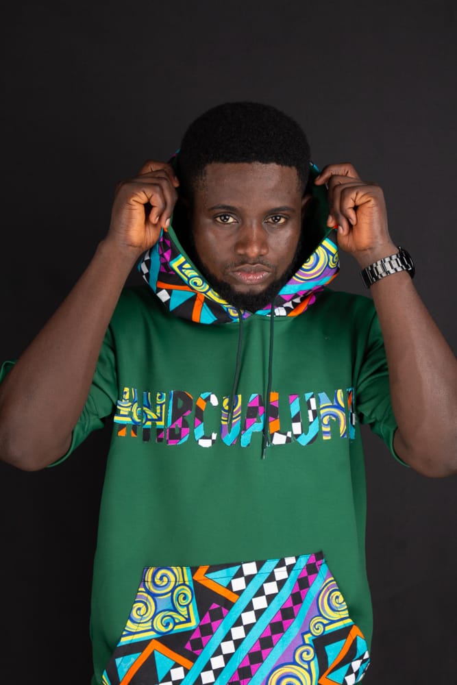 #HBCU Hooded Tshirts with Kangaroo Pockets Ankara Text Patchwork on Green