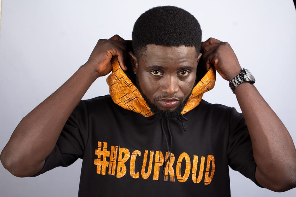 #HBCU Hooded Tshirts with Kangaroo Pockets Ankara Text Patchwork on Black