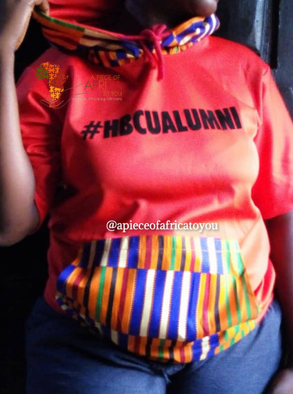 #HBCU Hooded Tshirts with Kangaroo Pockets Flock Printing on Red