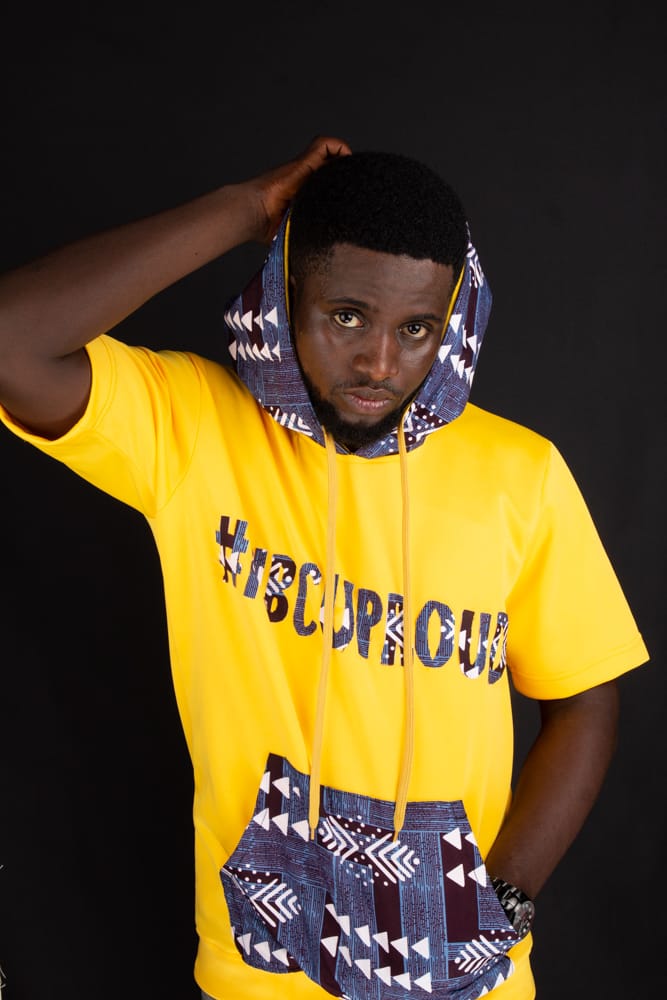 #HBCU Hooded Tshirts with Kangaroo Pockets Ankara Text Patchwork on Yellow