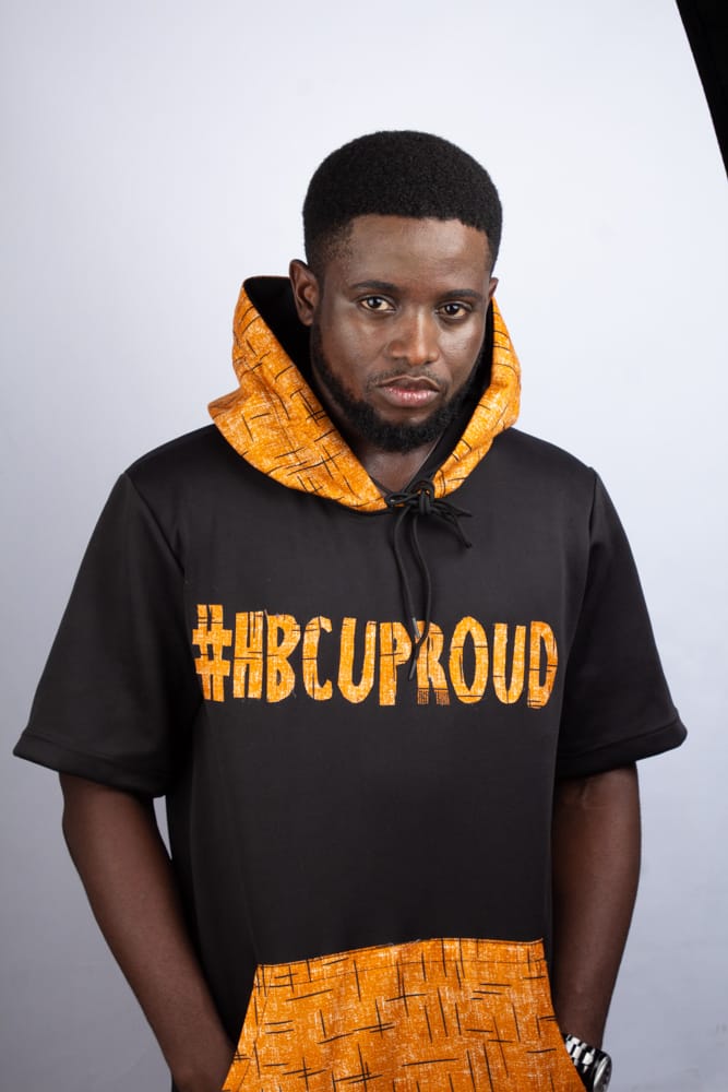 #HBCU Hooded Tshirts with Kangaroo Pockets Ankara Text Patchwork on Black