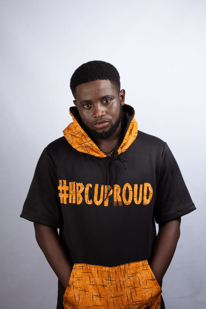 #HBCU Hooded Tshirts with Kangaroo Pockets Ankara Text Patchwork on Black