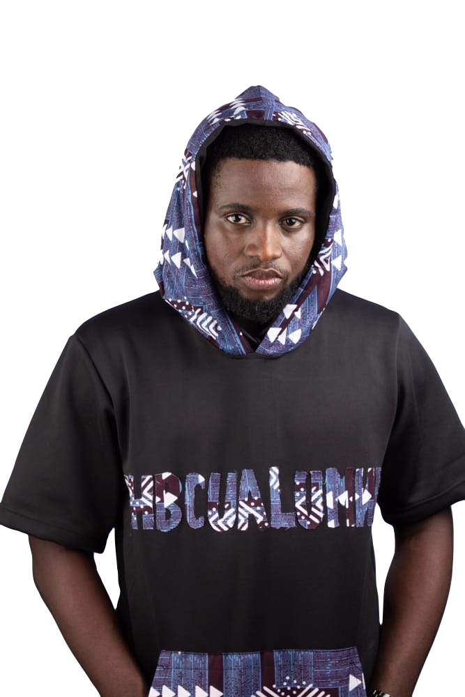 #HBCU Hooded Tshirts with Kangaroo Pockets Ankara Text Patchwork on Black