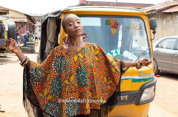 TAI Ankara Print Poncho With Fringes