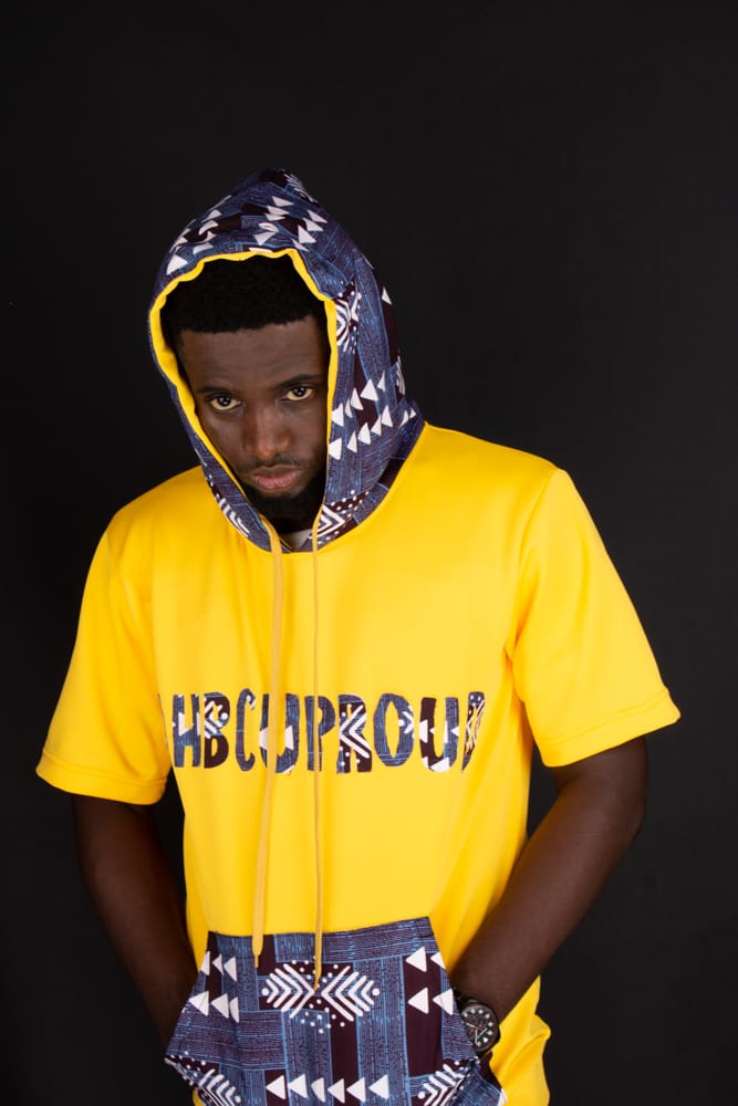 #HBCU Hooded Tshirts with Kangaroo Pockets Ankara Text Patchwork on Yellow