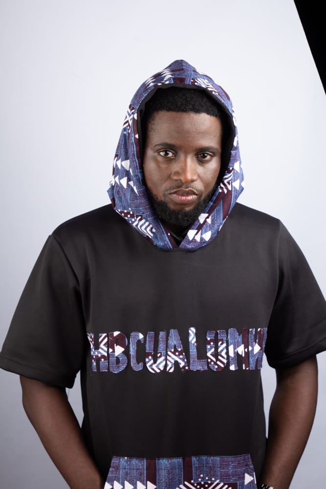 #HBCU Hooded Tshirts with Kangaroo Pockets Ankara Text Patchwork on Black