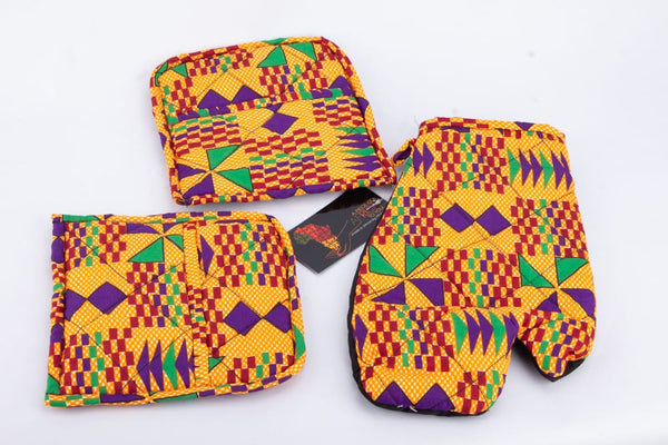 African Print Oven Mittens And Pot Holder