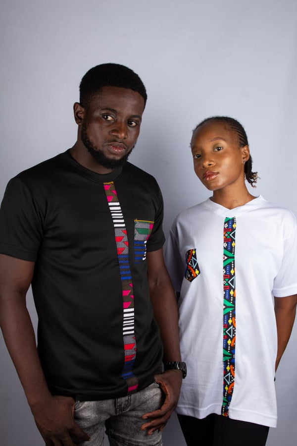 Regular Fit Tshirts for Men with African Printed Front Strap and Pocket on Right