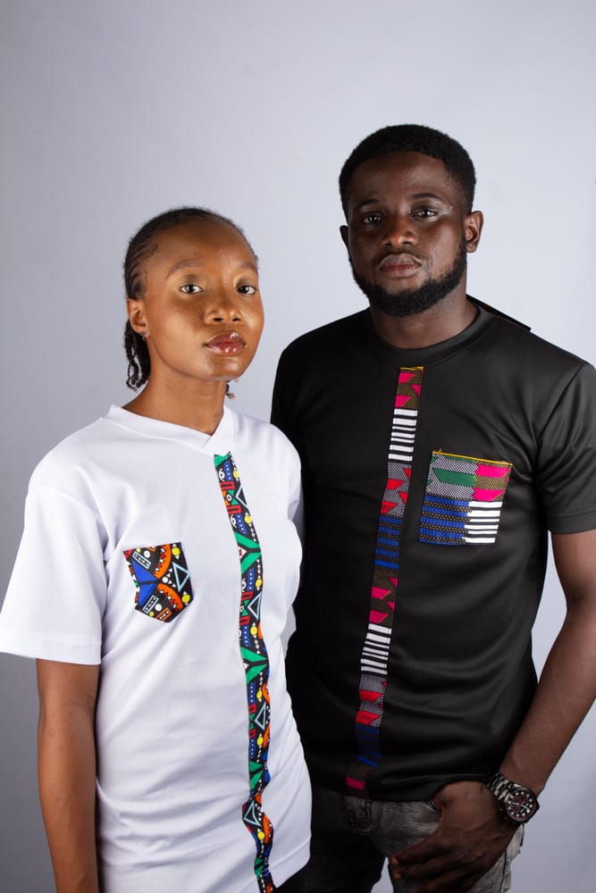 Regular Fit Tshirts for Men with African Printed Front Strap and Pocket on Right