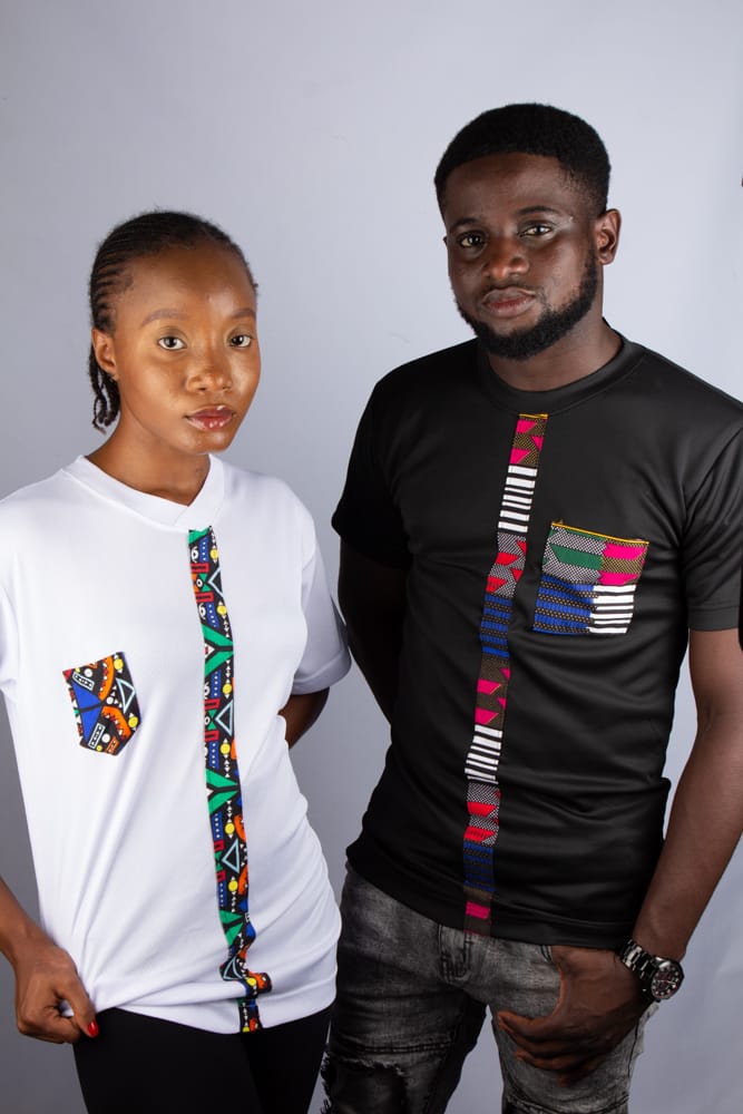 Regular Fit Tshirts for Men with African Printed Front Strap and Pocket on Right