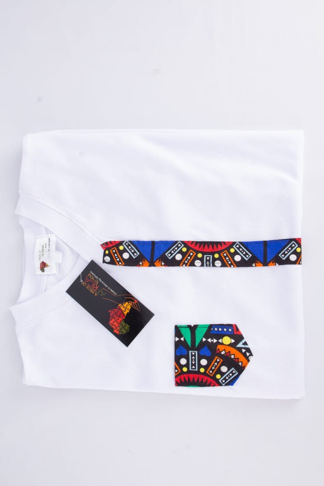 Regular Fit Tshirts for Women with African Printed Front Strap and Pocket on Left