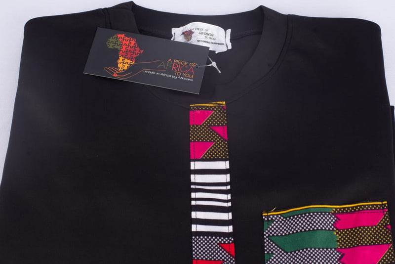 Regular Fit Tshirts for Women with African Printed Front Strap and Pocket on Left