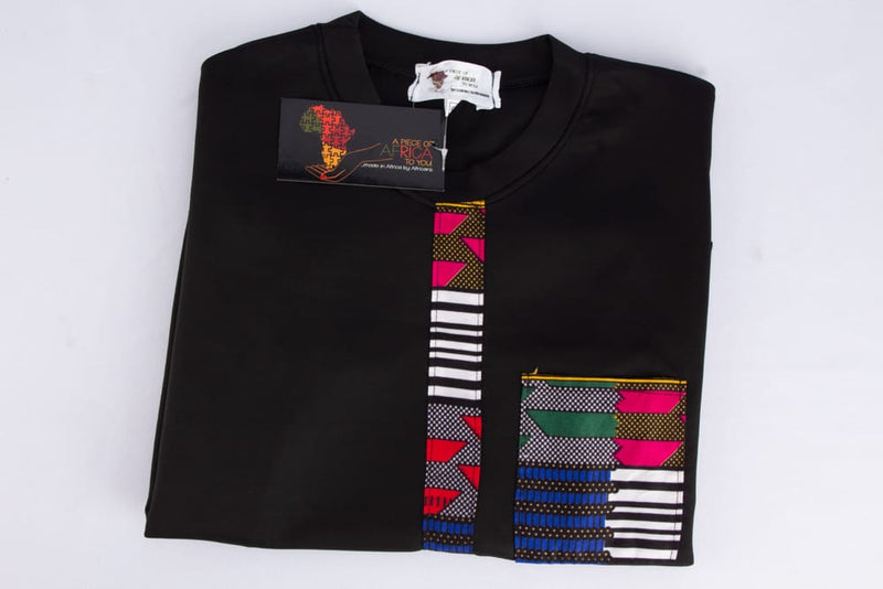 Regular Fit Tshirts for Men with African Printed Front Strap and Pocket on Right