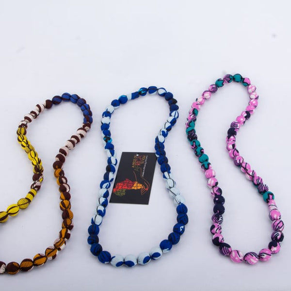 Ankara African Print Beads Necklace yellow-brown