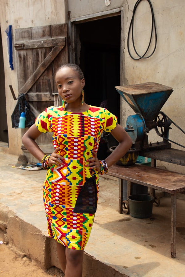 BINTE Ankara African Print Women Bodycon Maxi Dress with a Mesh Pocket