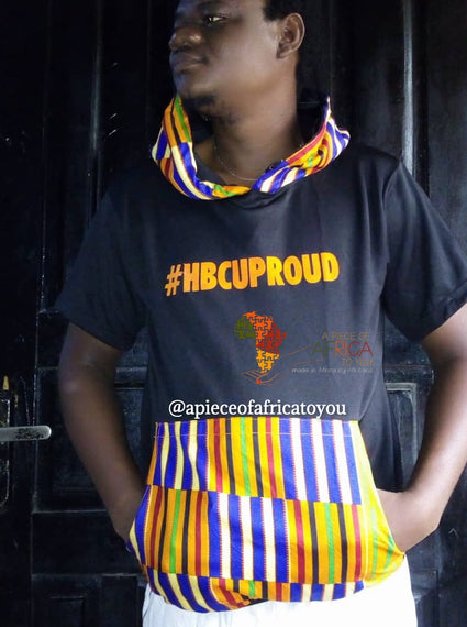 #HBCU Hooded Tshirts with Kangaroo Pockets Flock Printing on Black