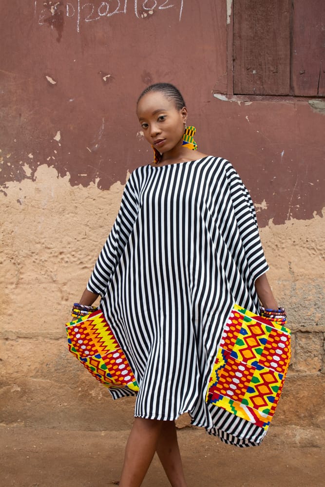 The ANAISHE Black & White Stripes Oversized Blouse with BIG Ankara BIG pockets