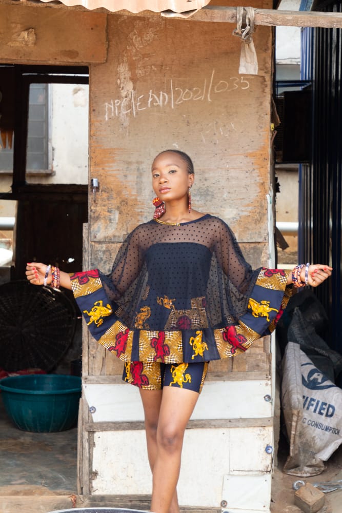 DUBEM cape blouse with Ankara trimming