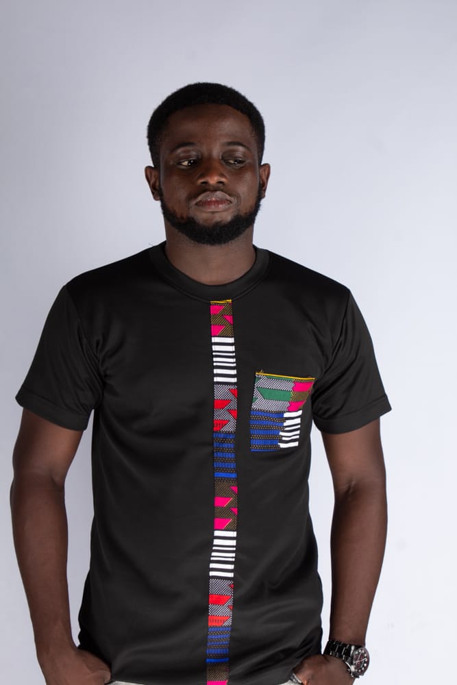 Regular Fit Tshirts for Men with African Printed Front Strap and Pocket on Right